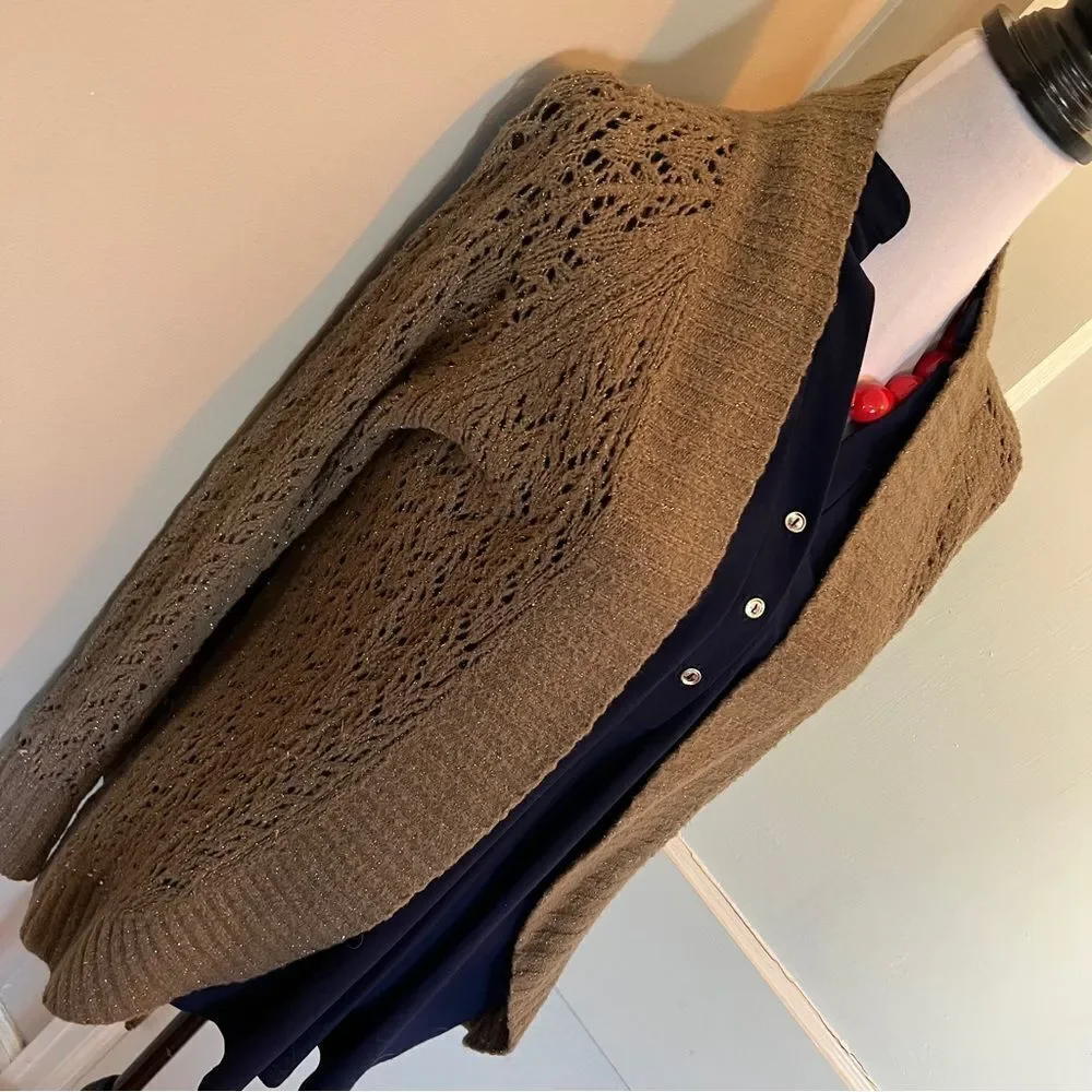 Loft Open Knit Brown Shrug with Long Sleeves Excellent condition Women's Medium